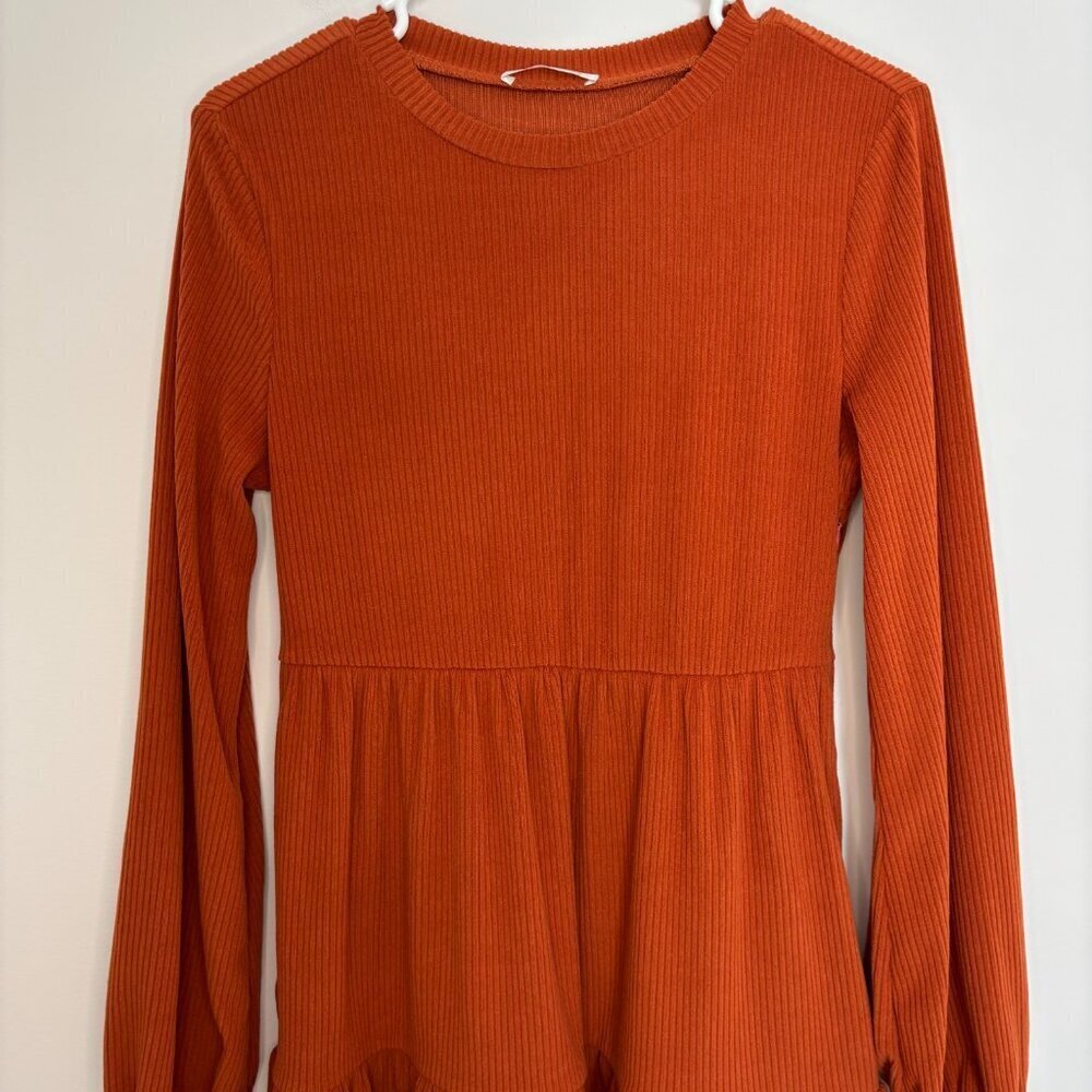 CUPSHE Bernadette Ribbed Tiered Mini Dress Womens M Orange Long Sleeve Soft - Picture 4 of 7